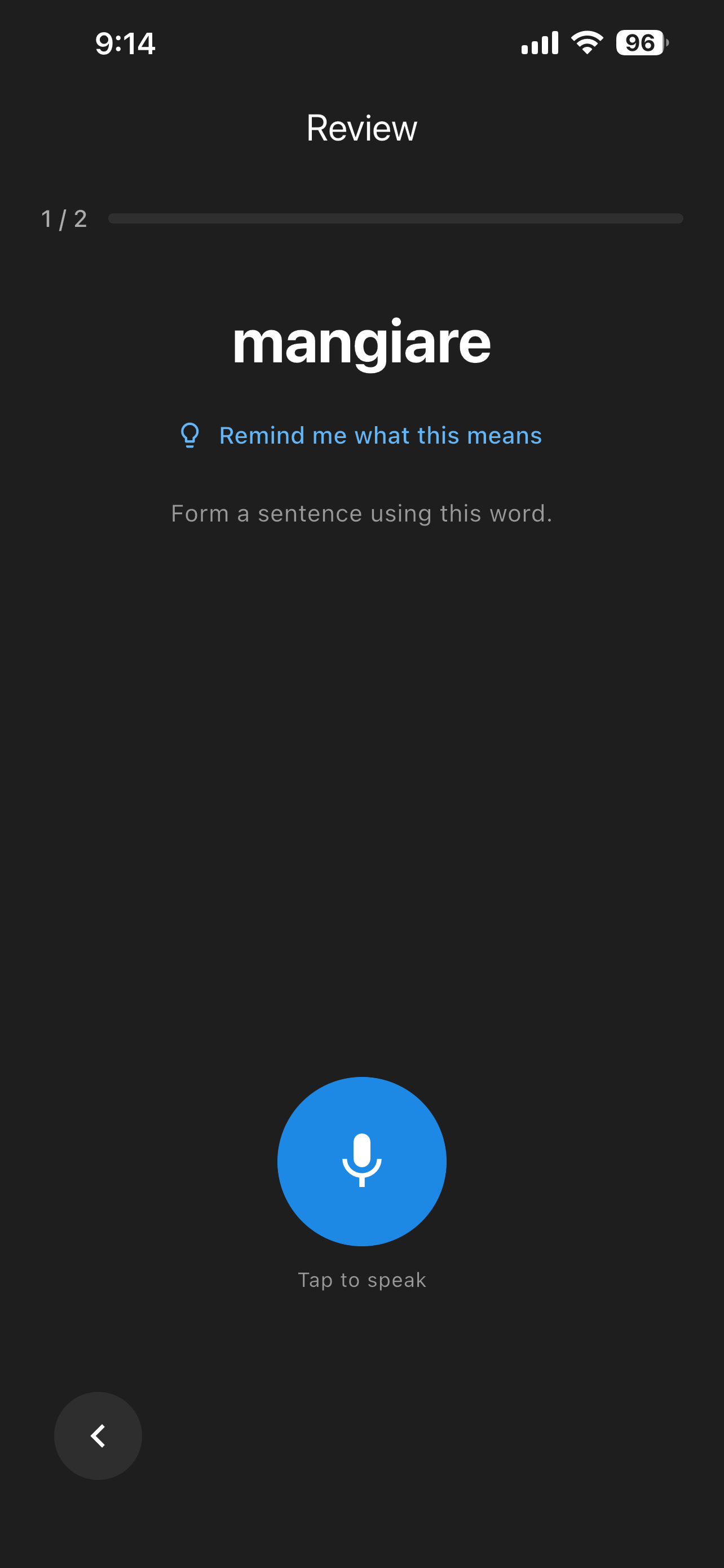 Review screen in FluentSRS